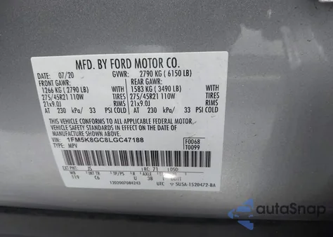 2020 Ford Explorer St z USA, uszkodzony, nr VIN 1FM5K8GC8LGC47188